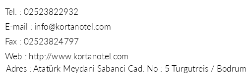 Kortan Otel telefon numaralar, faks, e-mail, posta adresi ve iletiim bilgileri
